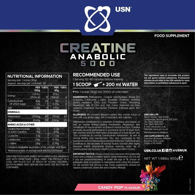 USN Creatine Anabolic 5000 Powder 900g