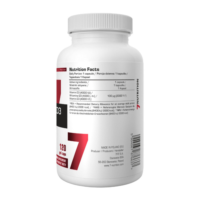 7Nutrition Vitamin D3 4000 120 Gel Caps