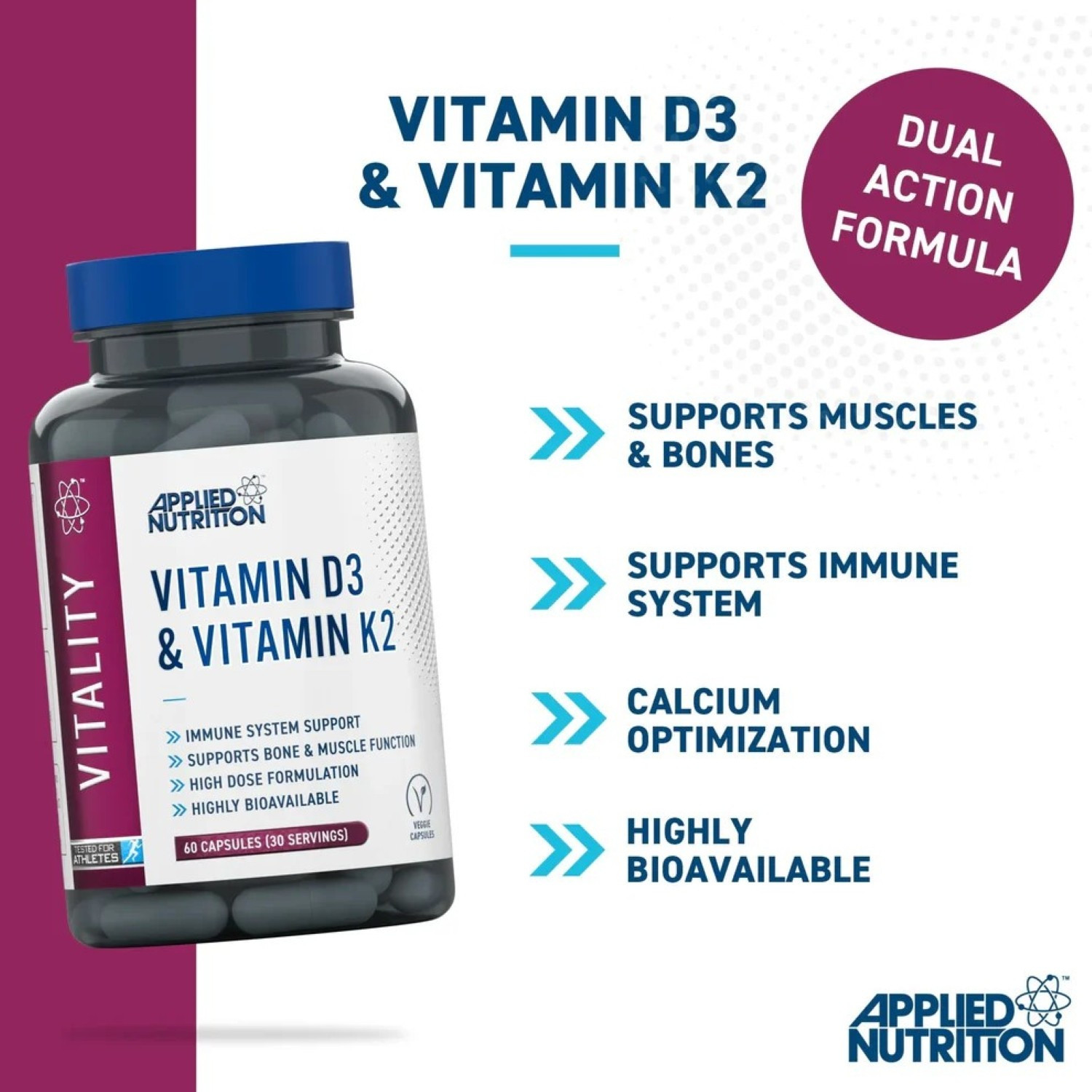 Applied Nutrition Vitamin D3 & Vitamin K2 60 Caps