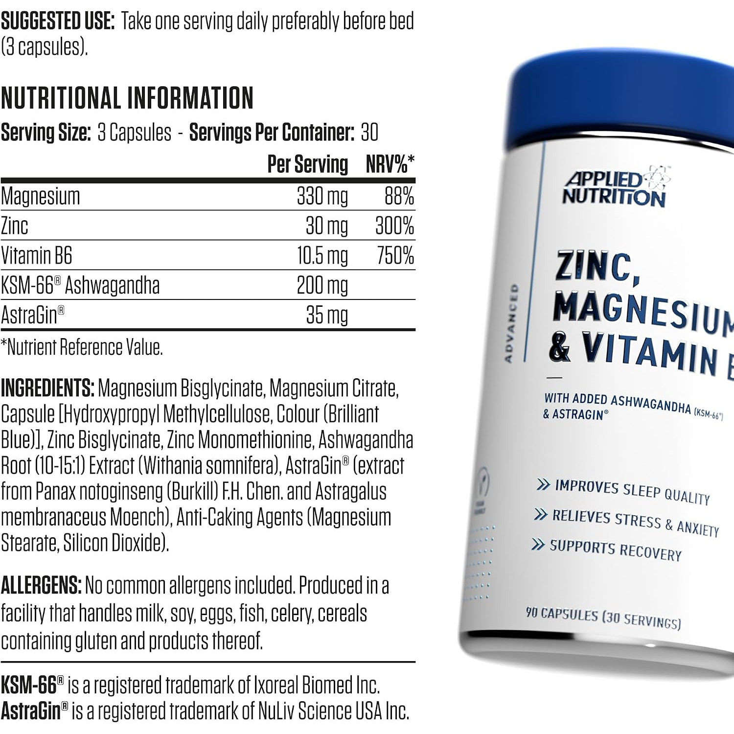 Applied Nutrition Zinc, Magnesium & Vitamin B6 90 Caps Applied Nutrition Zinc, Magnesium & Vitamin B6 90 Caps
