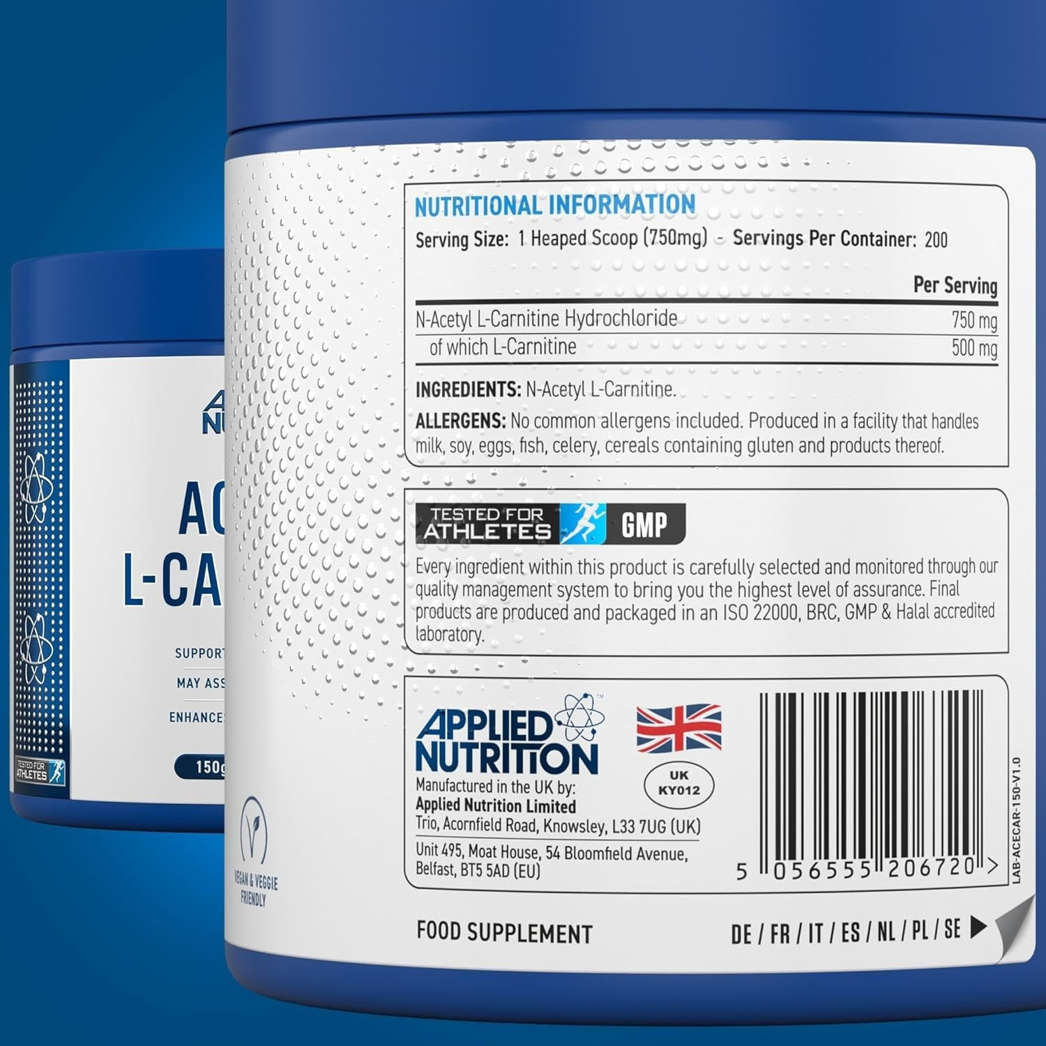 Applied Nutrition Acetyl L‑Carnitine Powder 150g Applied Nutrition Acetyl L‑Carnitine Powder 150g