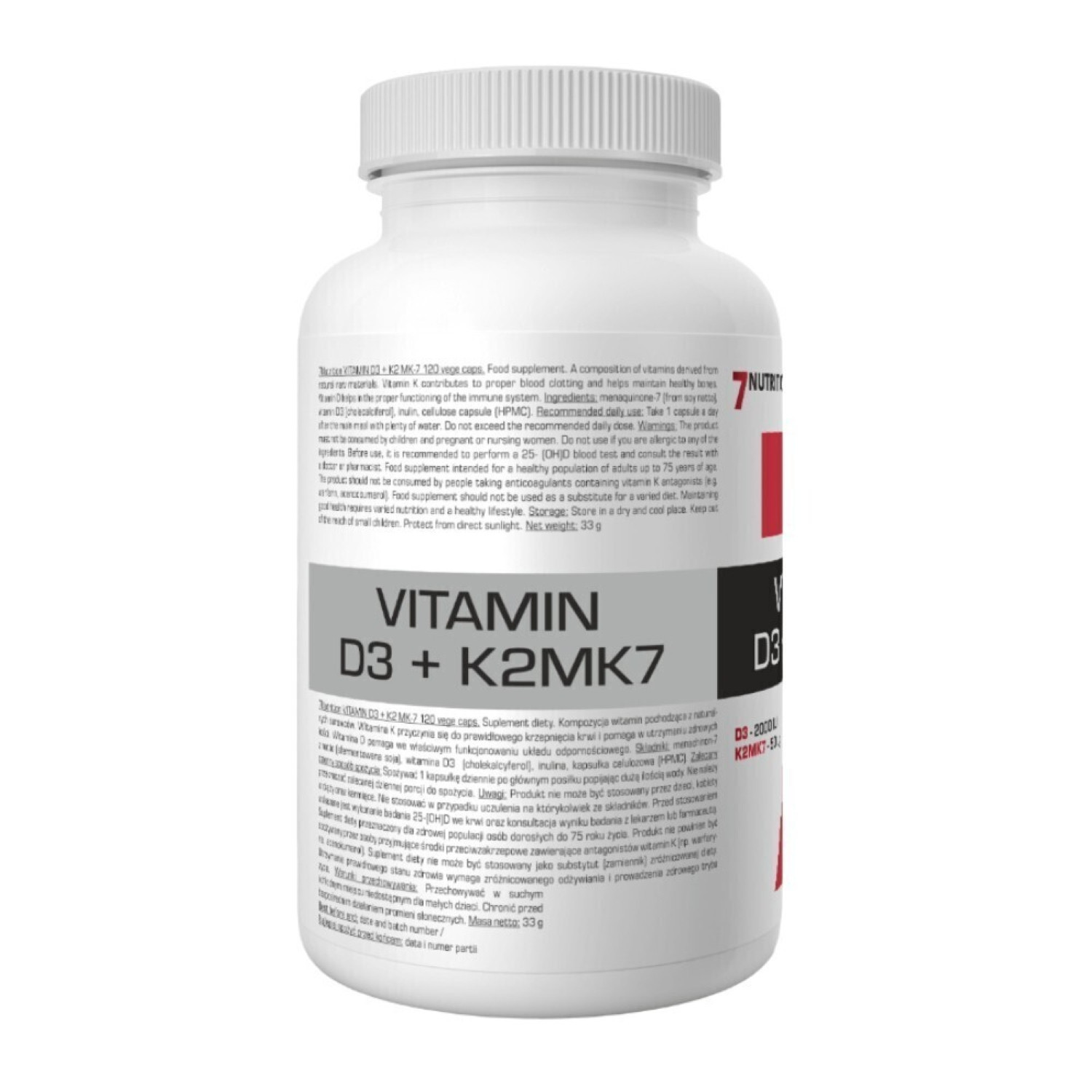 7Nutrition Vitamin D3 + K2MK7 120 Vege Caps
