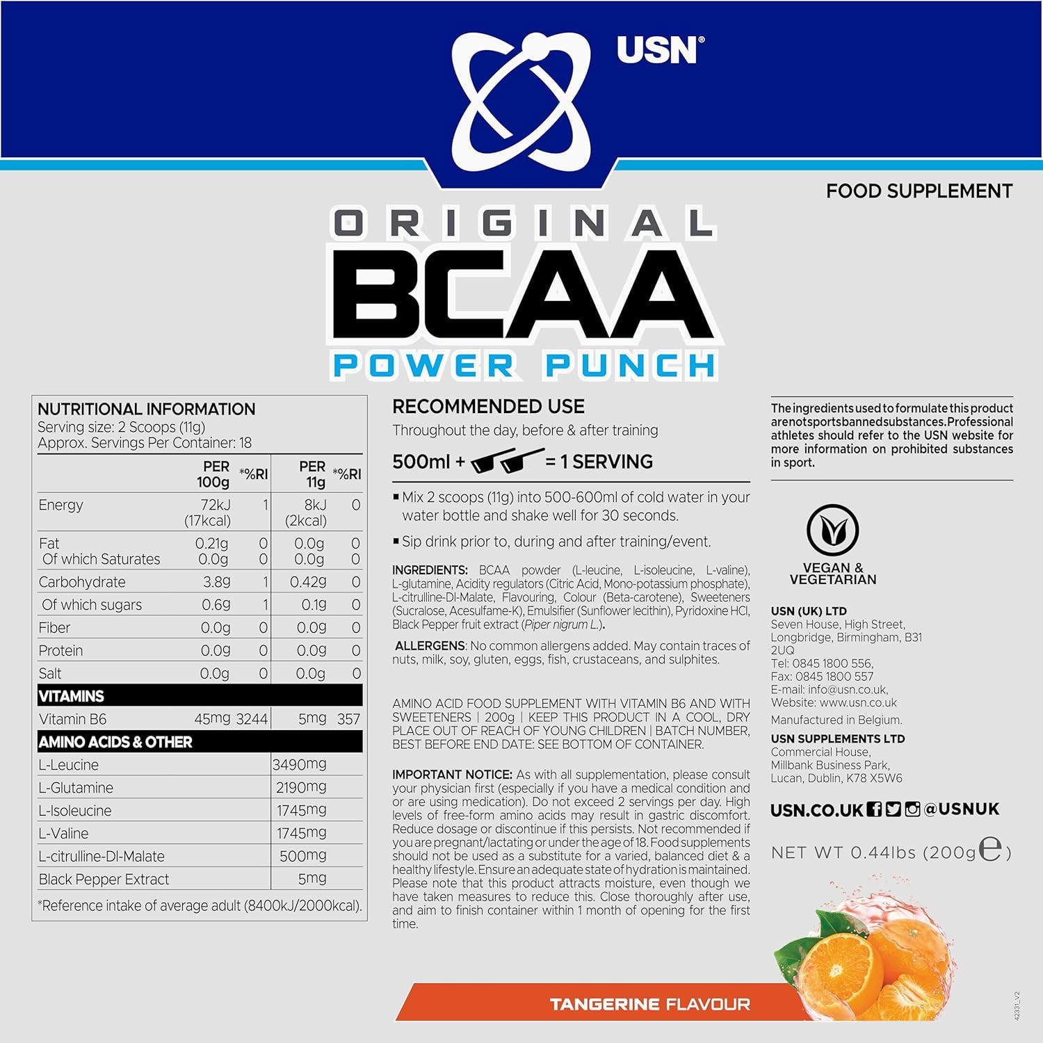 USN BCAA+ Power Punch Powder 400g USN BCAA+ Power Punch Powder 400g