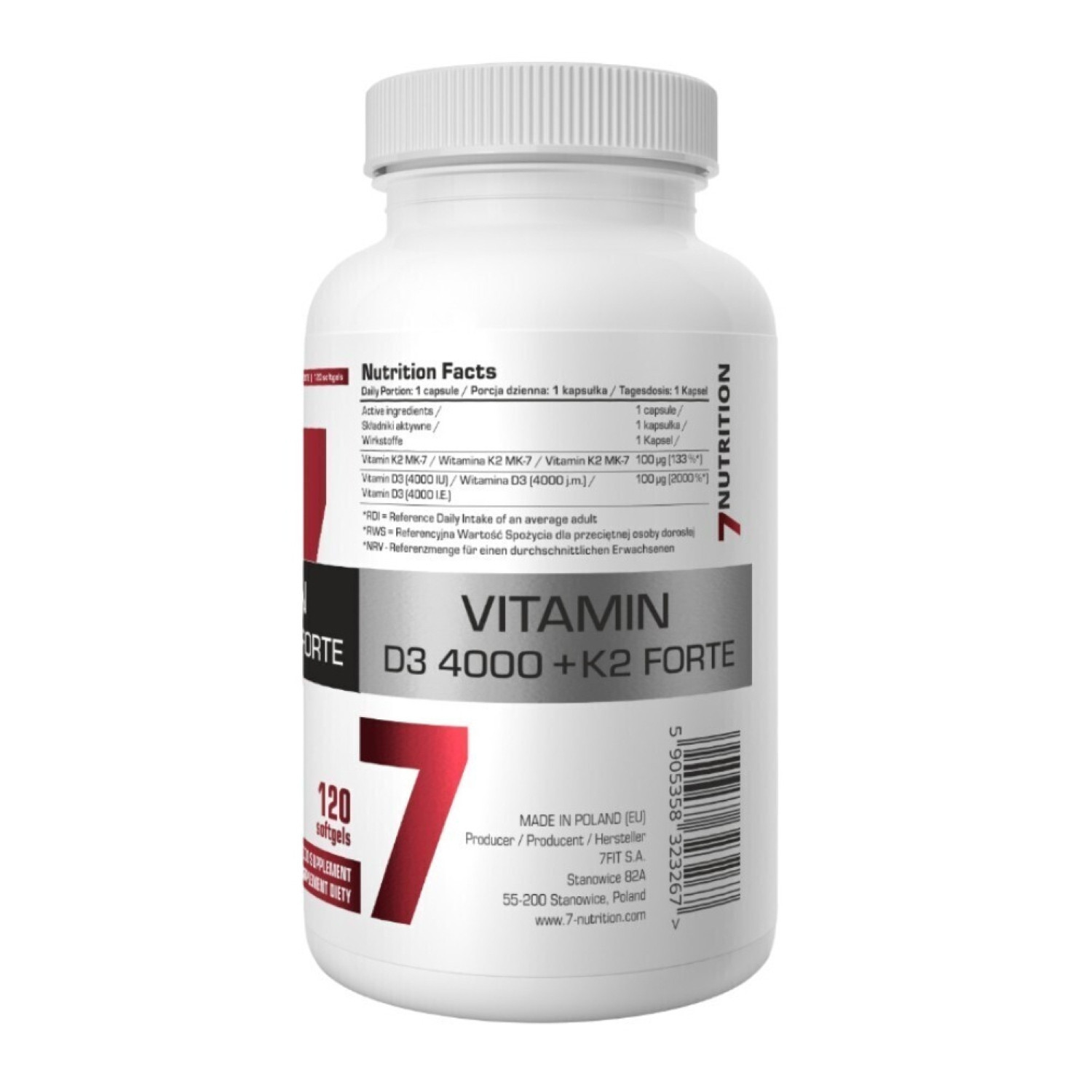 7Nutrition Vitamin D3 4000 + K2 Forte 120 Caps 7Nutrition Vitamin D3 4000 + K2 Forte 120 Caps