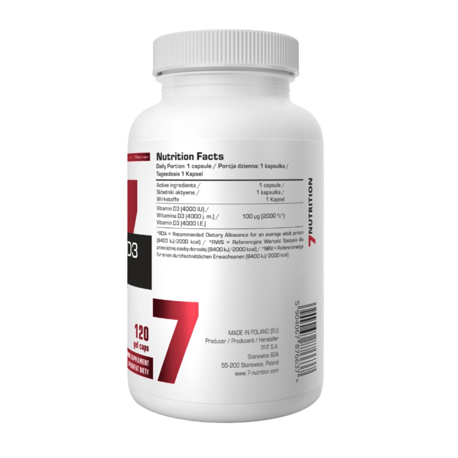 7Nutrition Vitamin D3 4000 120 Gel Caps