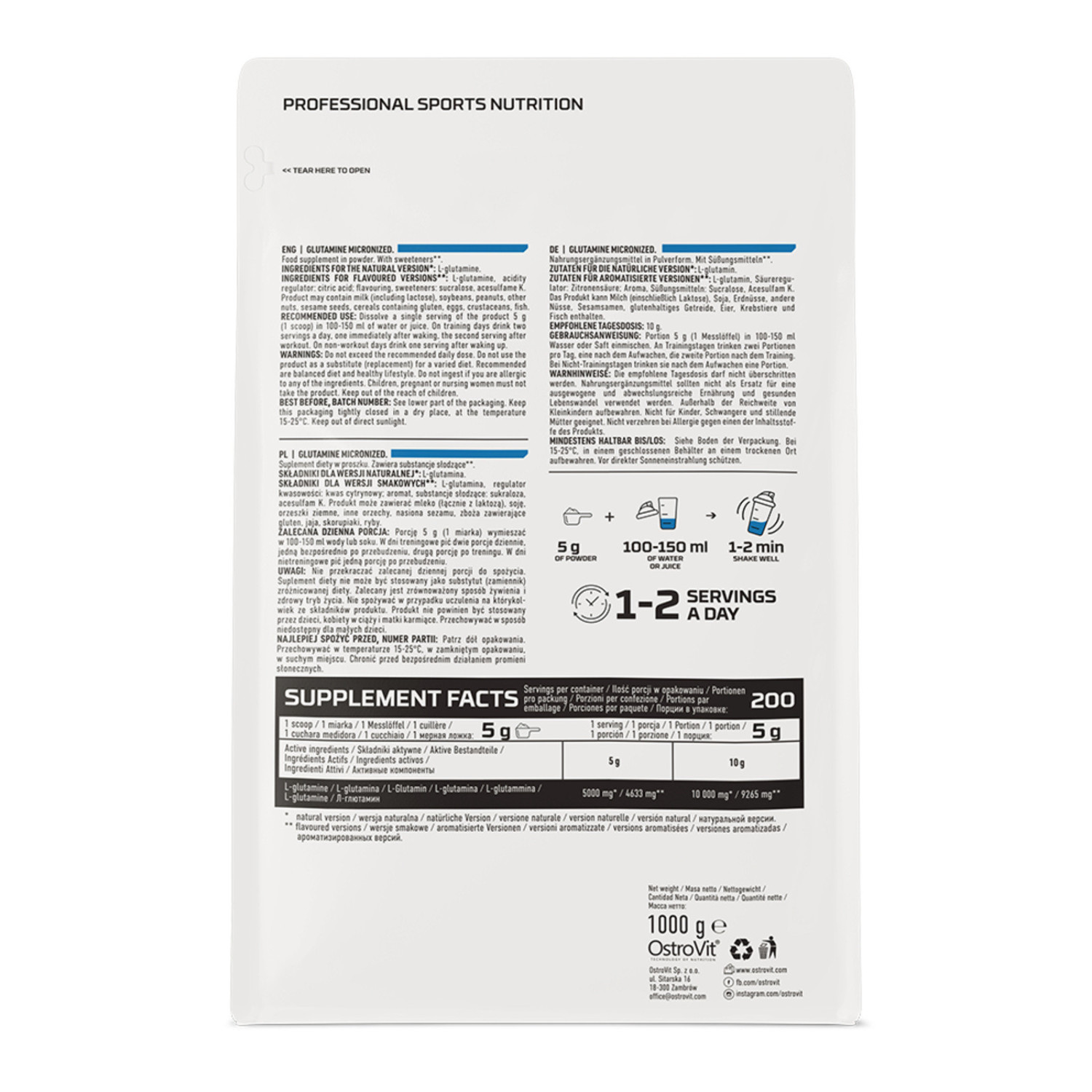 Ostrovit Glutamine Flavoured Powder 1000g